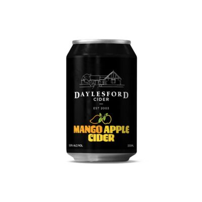 Mango Apple Cider in a black branded Daylesford Cider can.